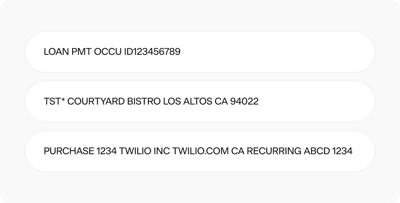 Raw transaction data examples 