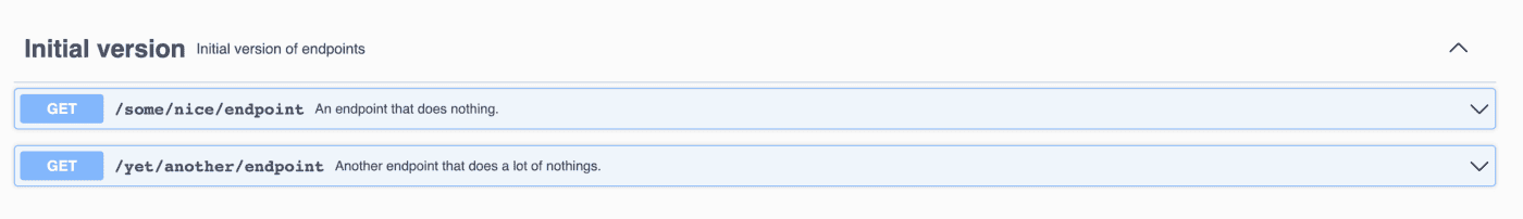 SwaggerUI for the initial version of the API 