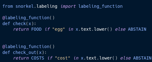 Snorkel labeling functions 