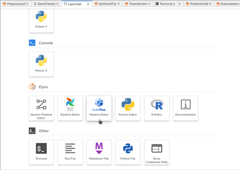 Creating a new pipeline in Jupyter notebook’s launcher 